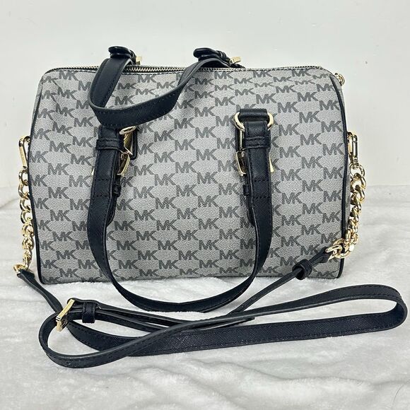 Michael Kors Grayson Large Satchel MK Signature Gray Black with Gold Hardware - Picture 3 of 15